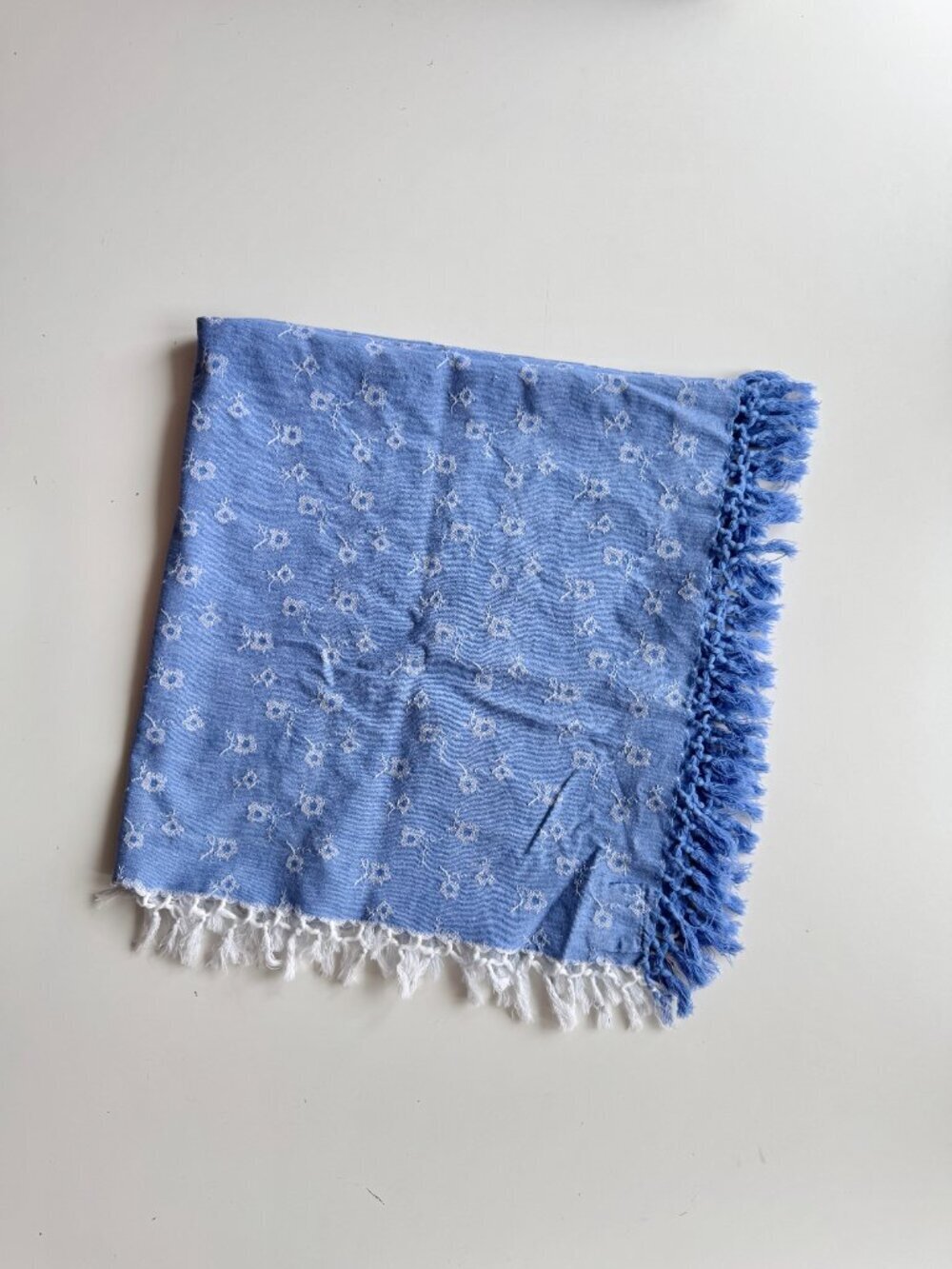Vintage APRIL CORNELL TRADING Blue Floral 100% Cotton 33" x 30" Small Tablecloth